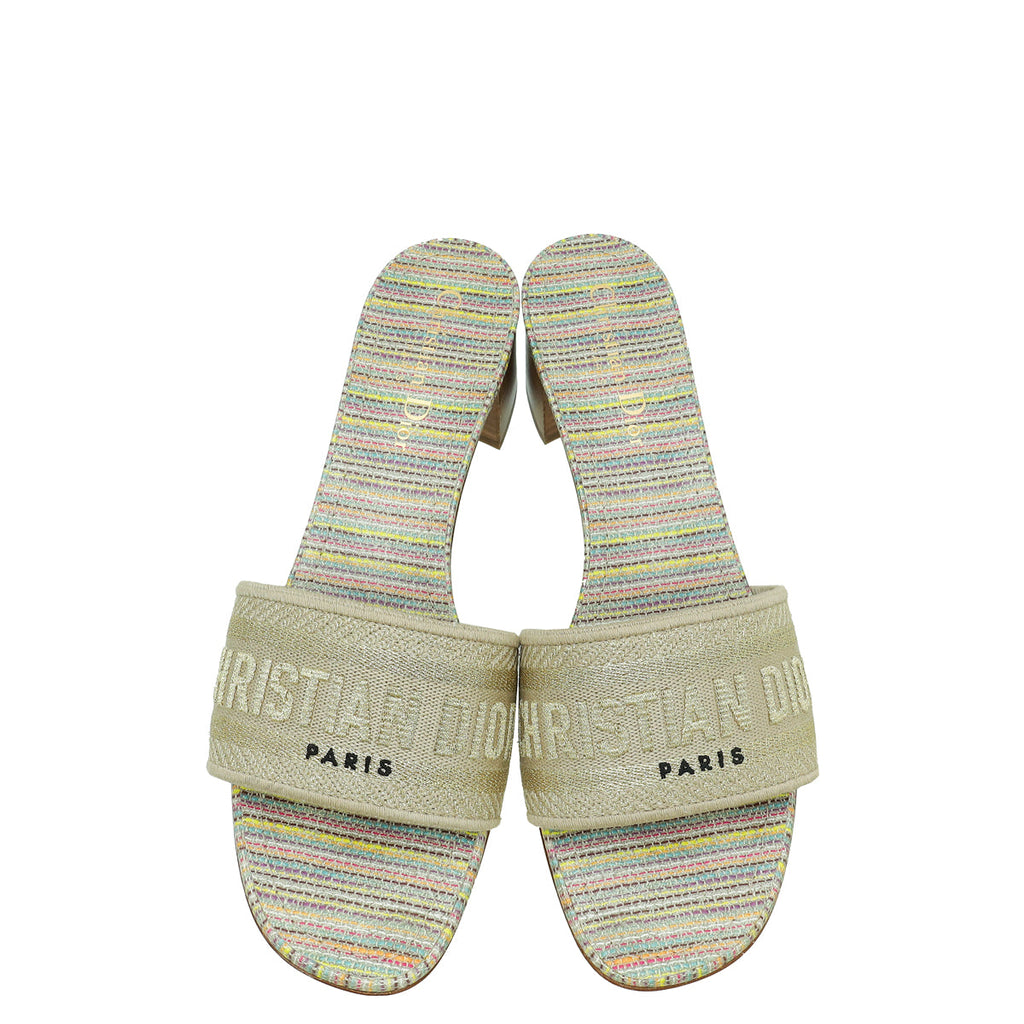 Christian Dior Beige Gold Dway Lurex Romance Embroidered Mules 39