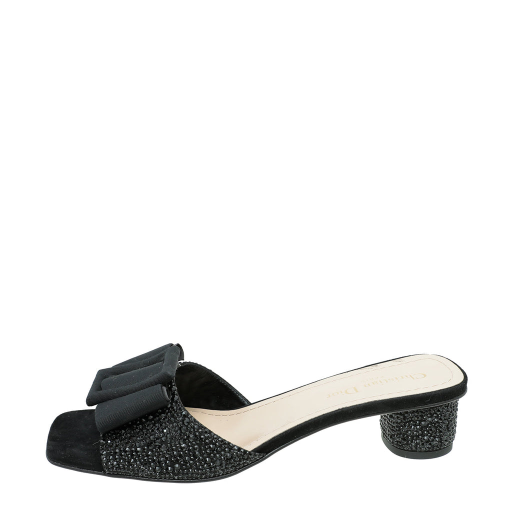 Christian Dior Black Suede Idylle Strass Slide Mules 39.5