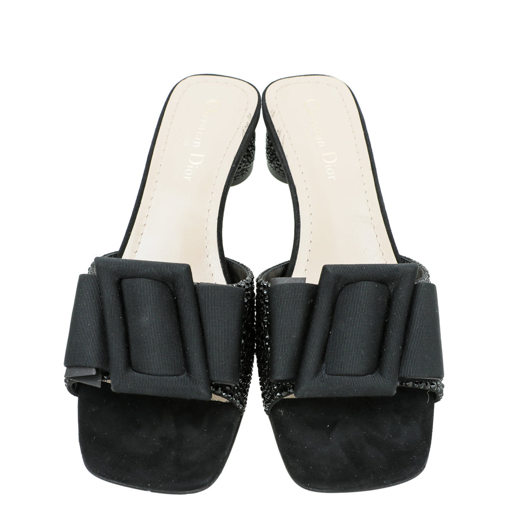 Christian Dior Black Suede Idylle Strass Slide Mules 39.5