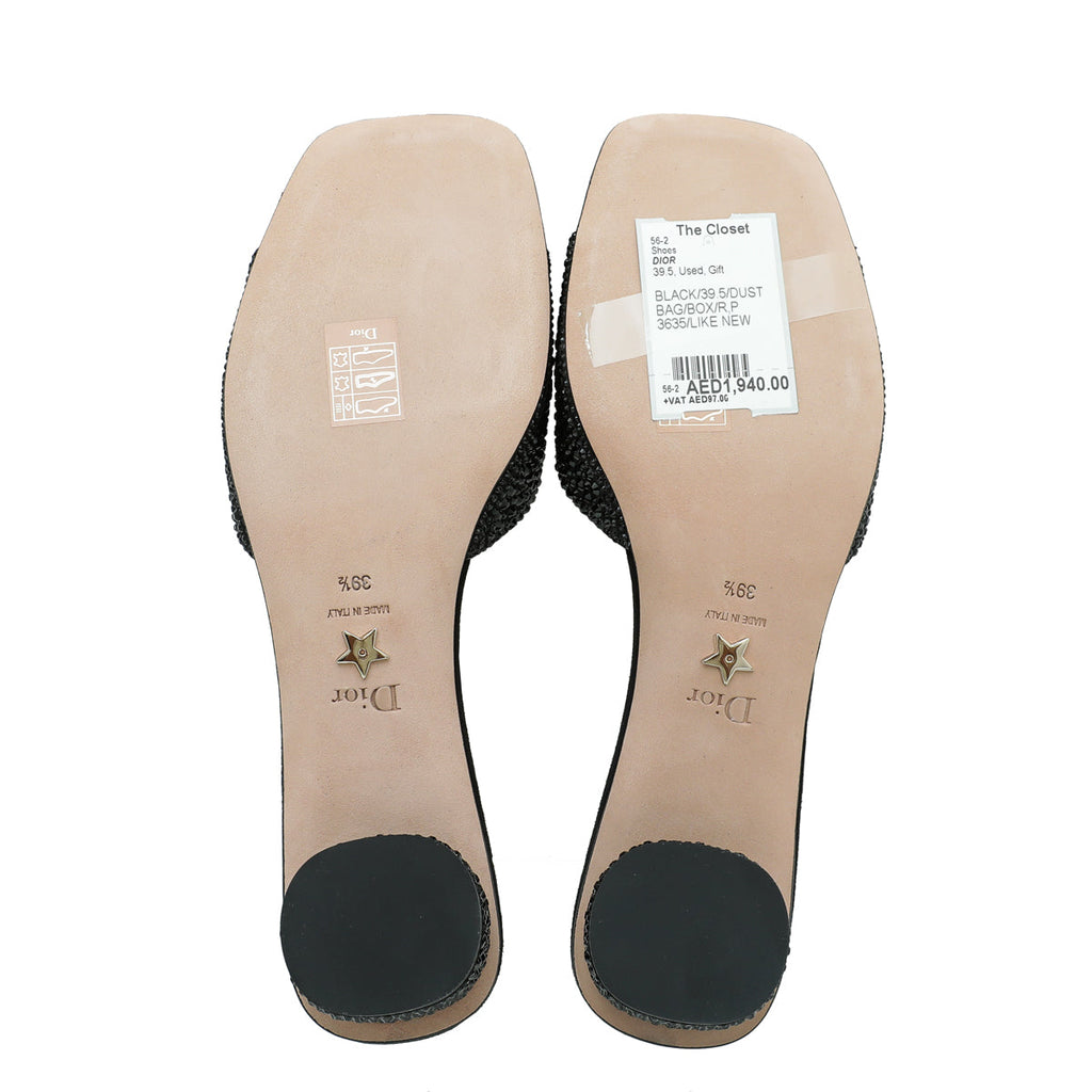 Christian Dior Black Suede Idylle Strass Slide Mules 39.5
