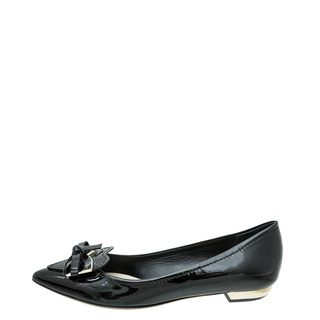 Christian Dior Black Bow Pointed Flat Ballet 35.5