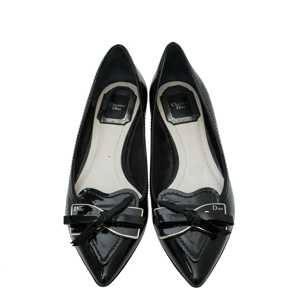 Christian Dior Black Bow Pointed Flat Ballet 35.5