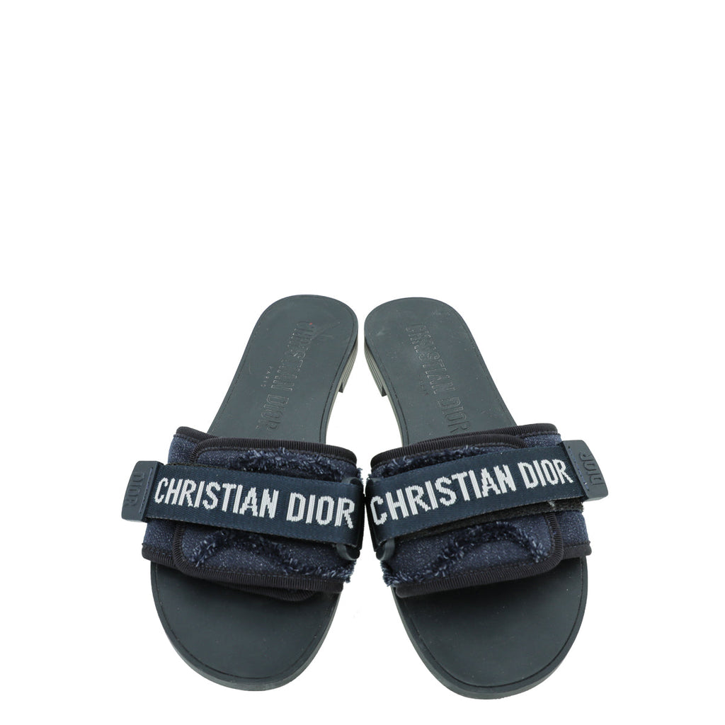 Christian Dior Navy Blue Camouflage Dio(r)evolution Technical Fabric Slide Sandals 37