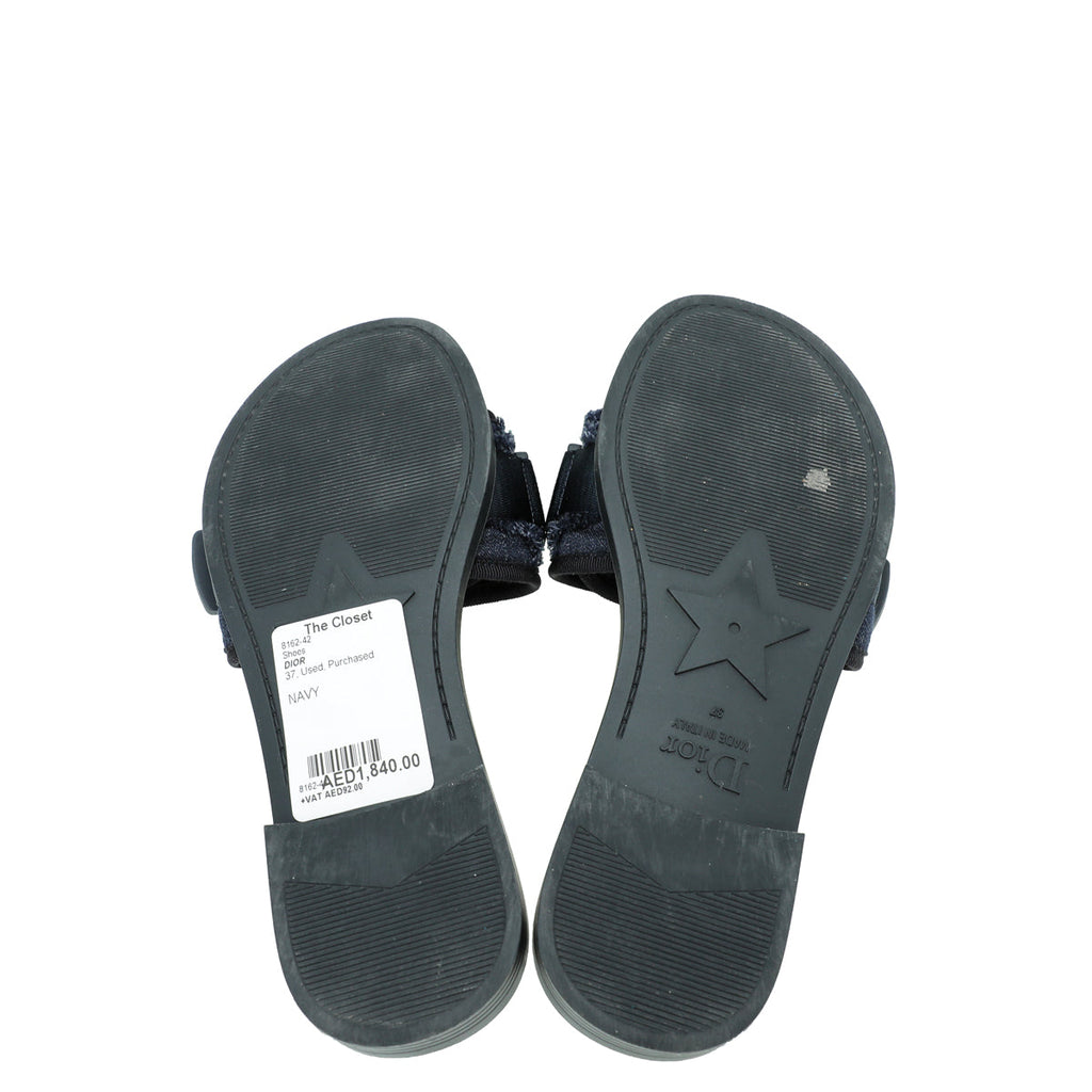 Christian Dior Navy Blue Camouflage Dio(r)evolution Technical Fabric Slide Sandals 37