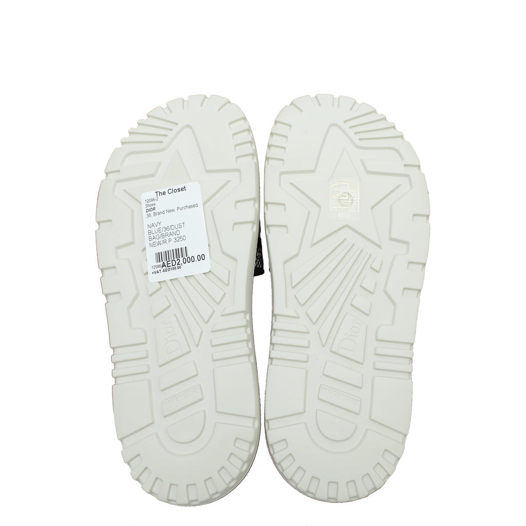 Christian Dior Navy Blue Dway Toile De Jouy Embroidered Flat Slide Sandals 36