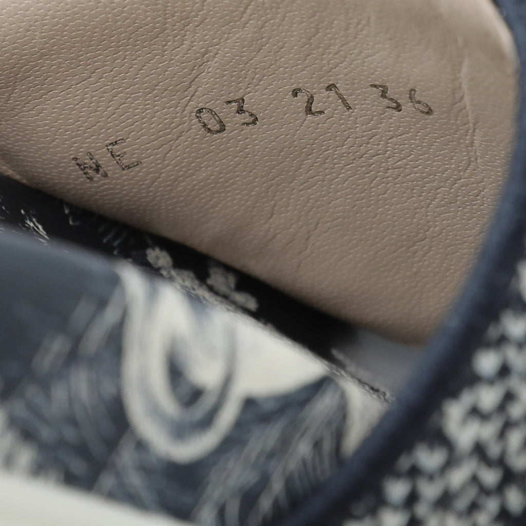 Christian Dior Navy Blue Dway Toile De Jouy Embroidered Flat Slide Sandals 36