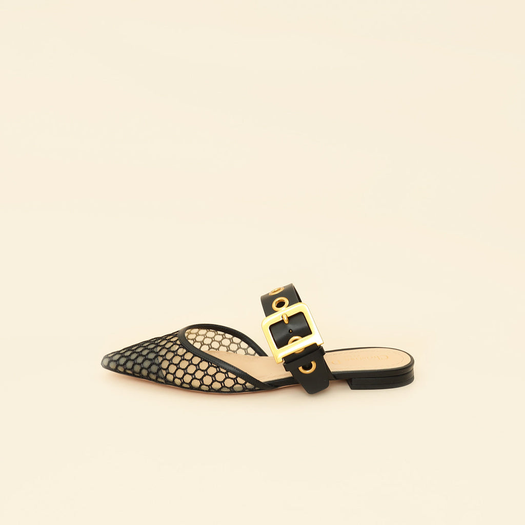 Christian Dior Black Resille D-Dior Flat Mules 38.5