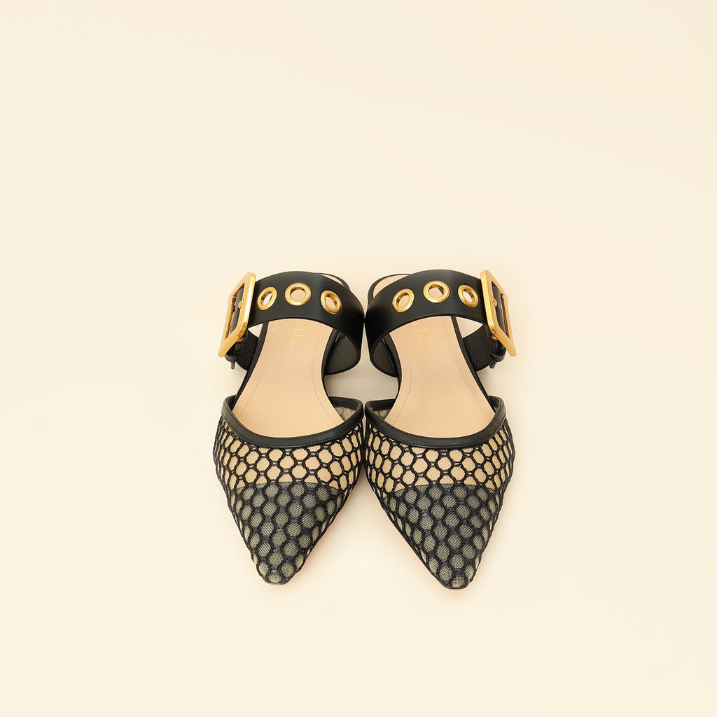 Christian Dior Black Resille D-Dior Flat Mules 38.5