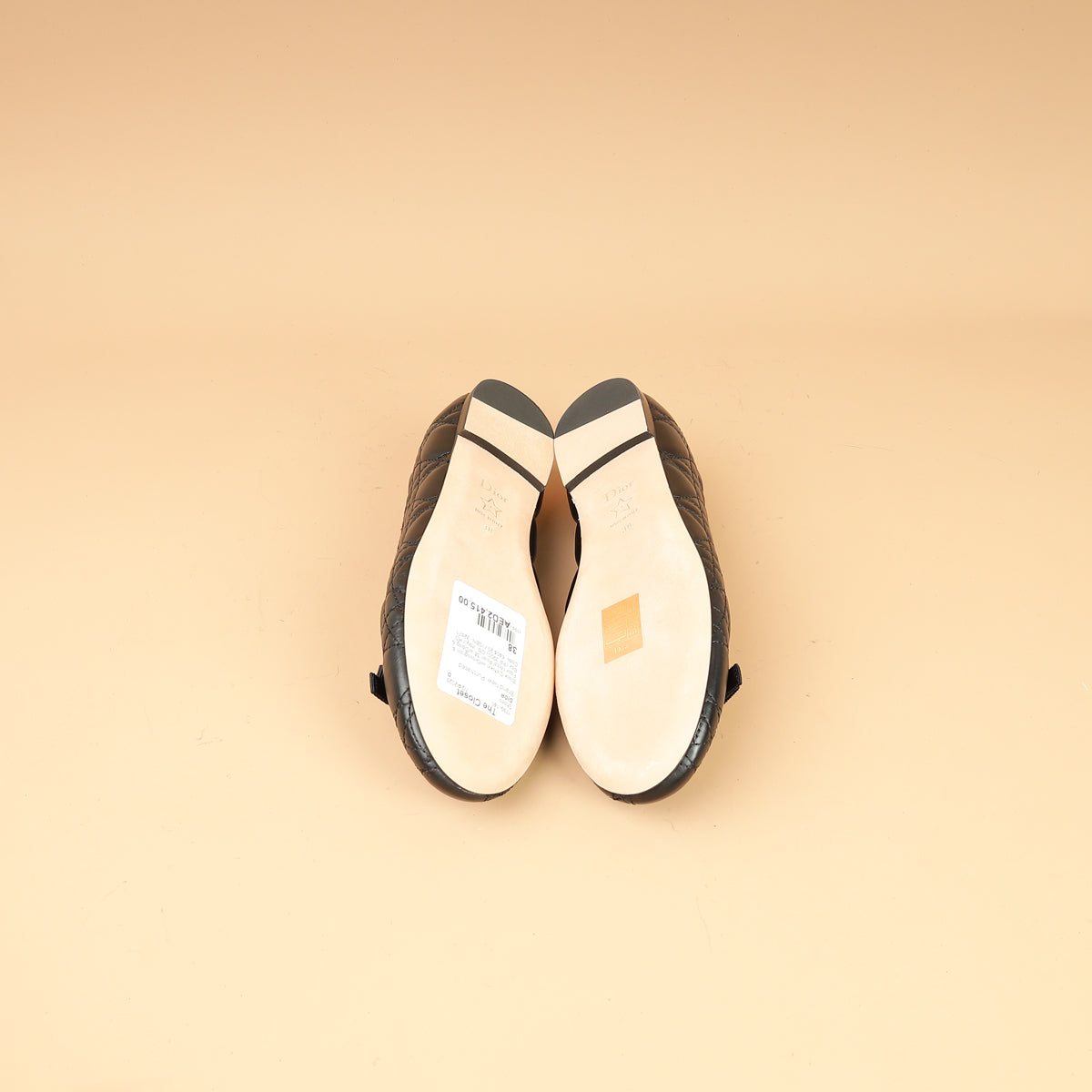 Christian Dior Black Cannage CD Pearl Bow Ballet Flats 38