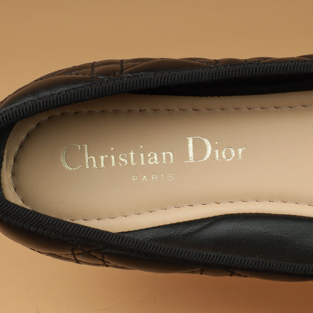 Christian Dior Black Cannage CD Pearl Bow Ballet Flats 38