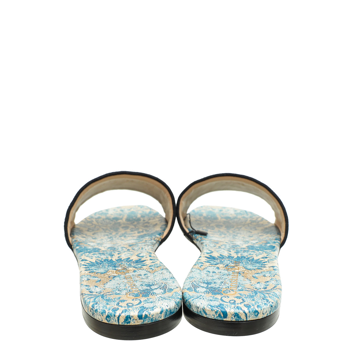 Christian Dior Canard Blue Brocart Dway Slides 40.5