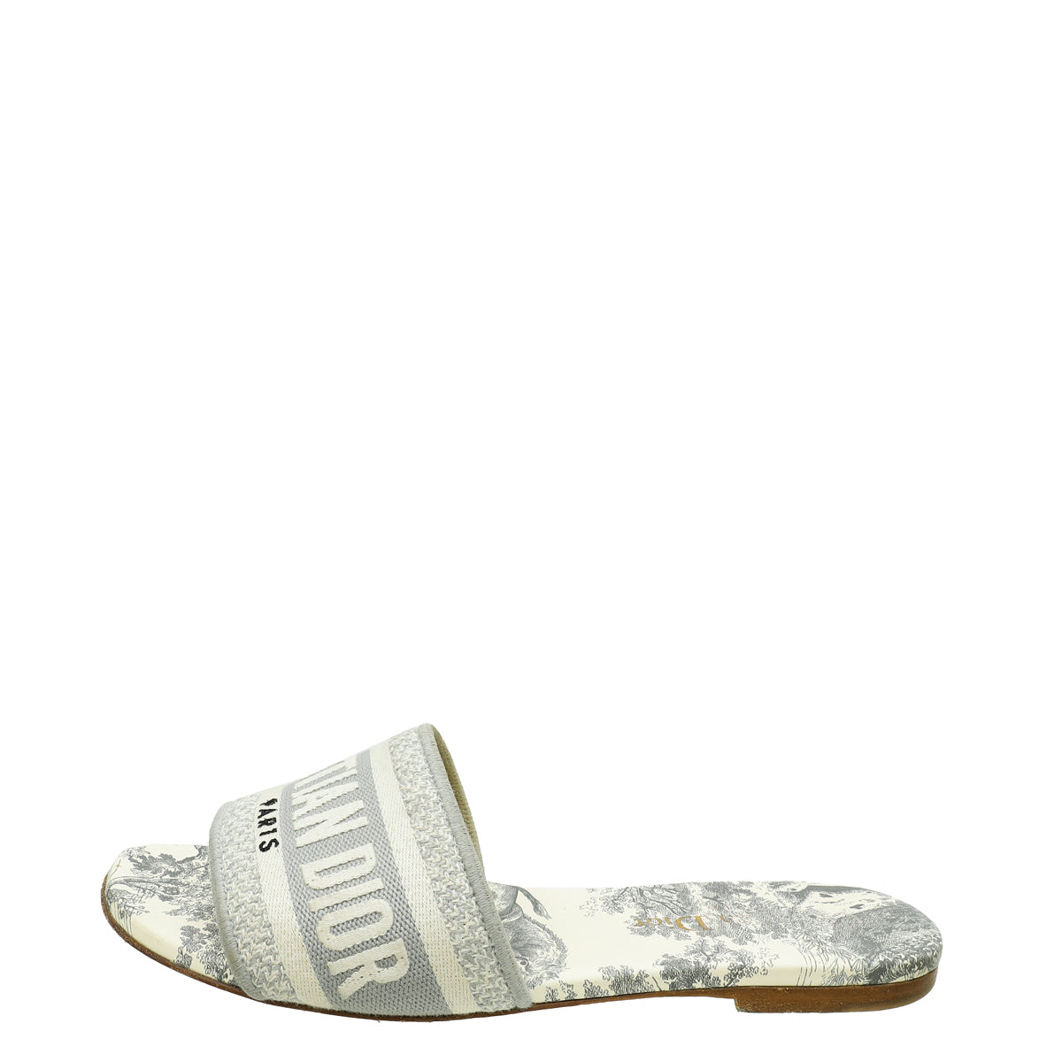 Christian Dior Light Grey Dway Toile De Jouy Flat Mules 35