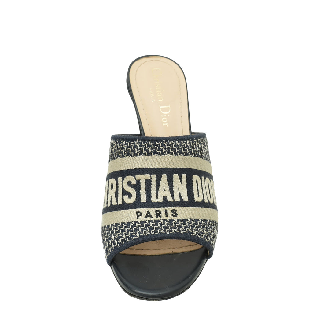 Christian Dior Navy Blue Dway Embroidered Heeled Mules 36.5