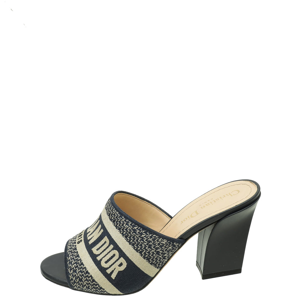 Christian Dior Navy Blue Dway Embroidered Heeled Mules 36.5