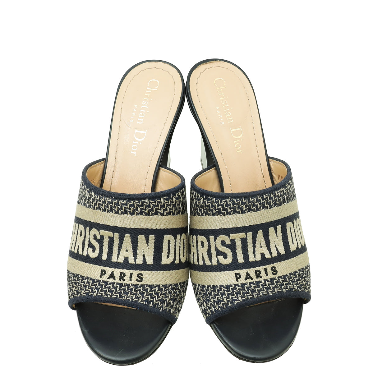 Christian Dior Navy Blue Dway Embroidered Heeled Mules 36.5