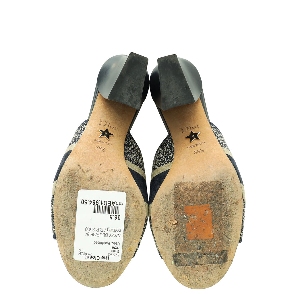 Christian Dior Navy Blue Dway Embroidered Heeled Mules 36.5