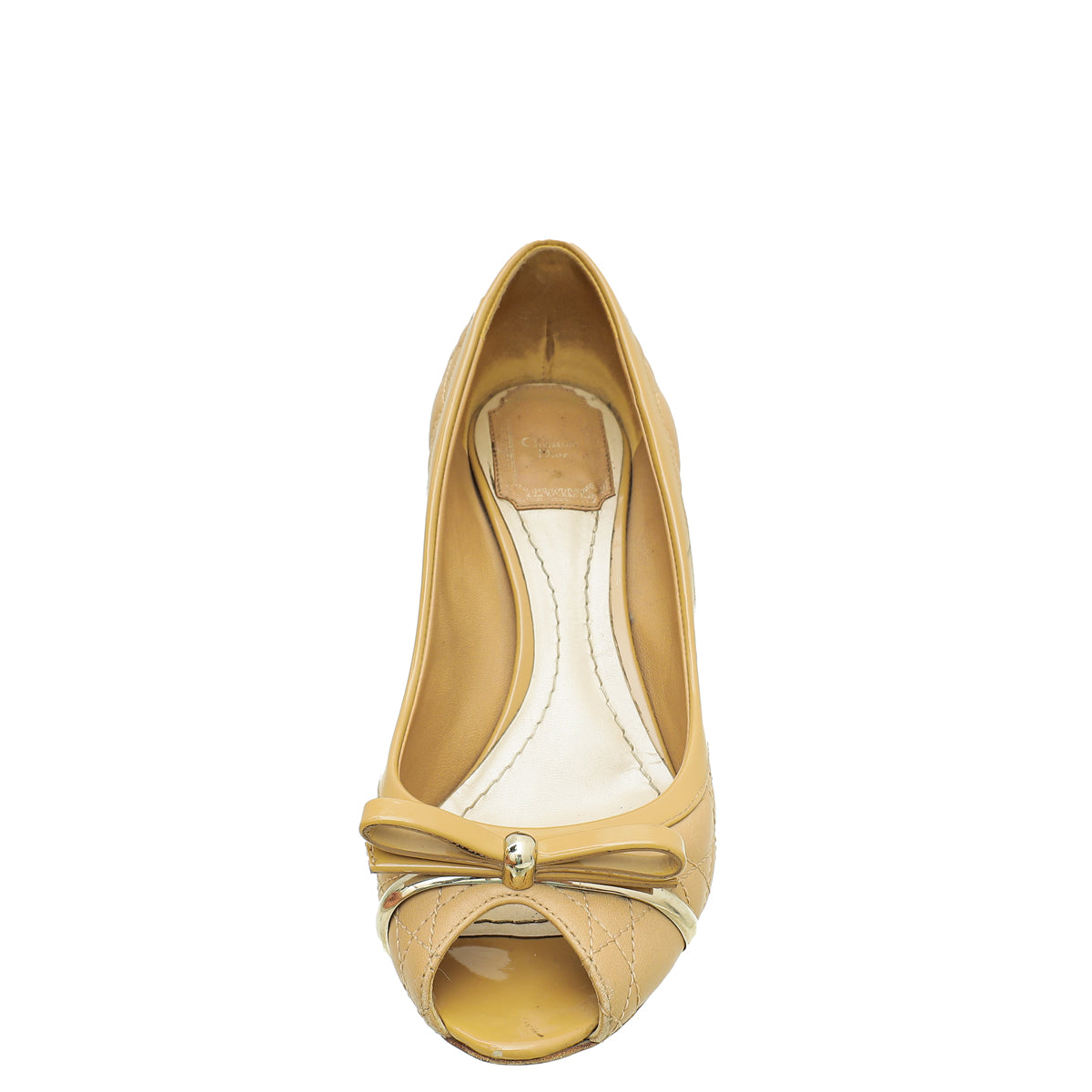 Christian Dior Beige Peep Toe Bow Cannage Pump 36.5