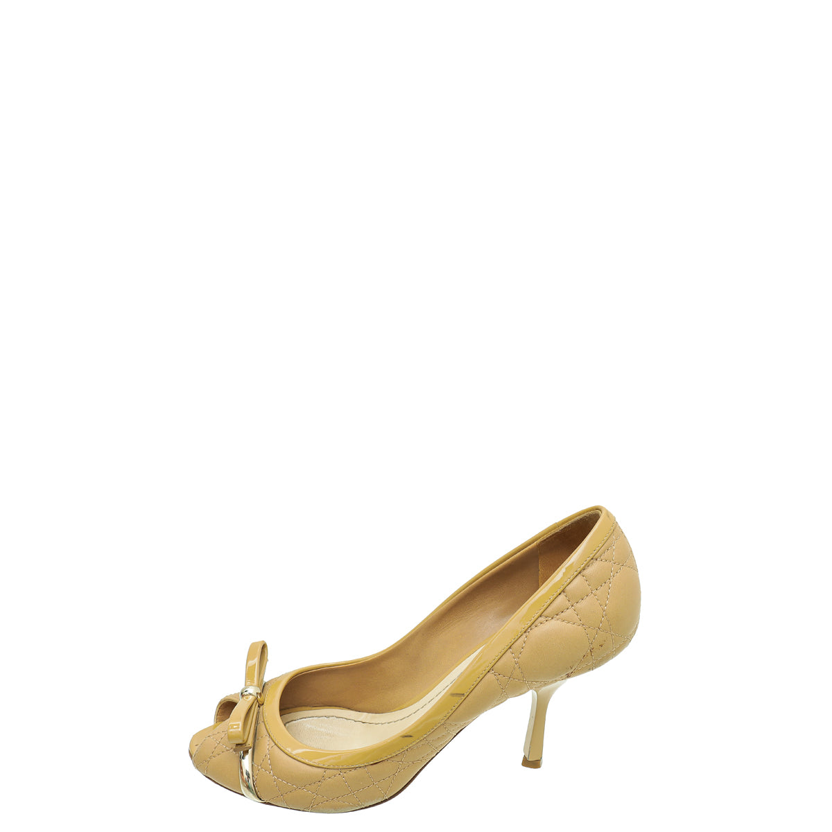 Christian Dior Beige Peep Toe Bow Cannage Pump 36.5