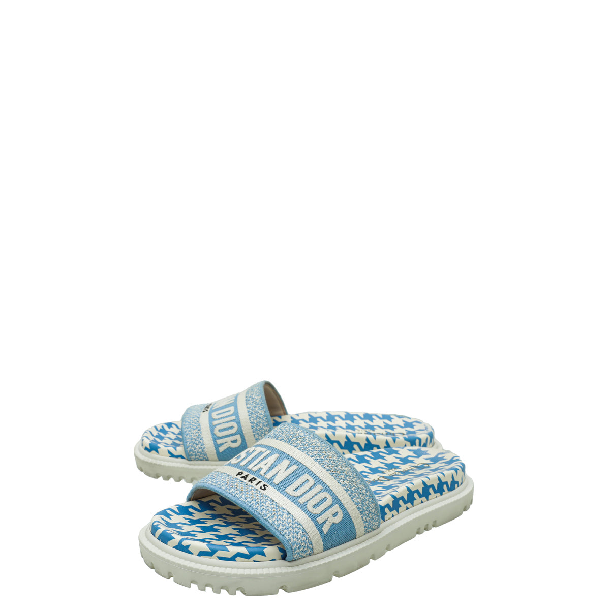 Christian Dior Cornflower Blue Houndstooth Embroidered Dway Slide 36.5
