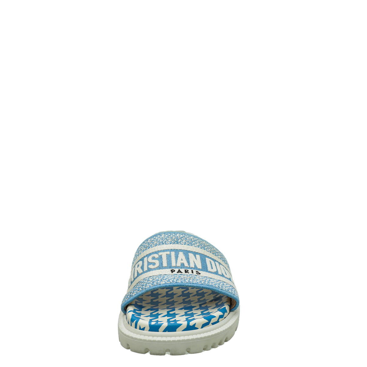 Christian Dior Cornflower Blue Houndstooth Embroidered Dway Slide 36.5