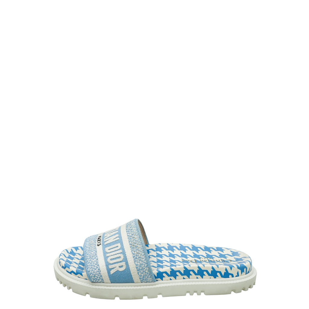 Christian Dior Cornflower Blue Houndstooth Embroidered Dway Slide 36.5