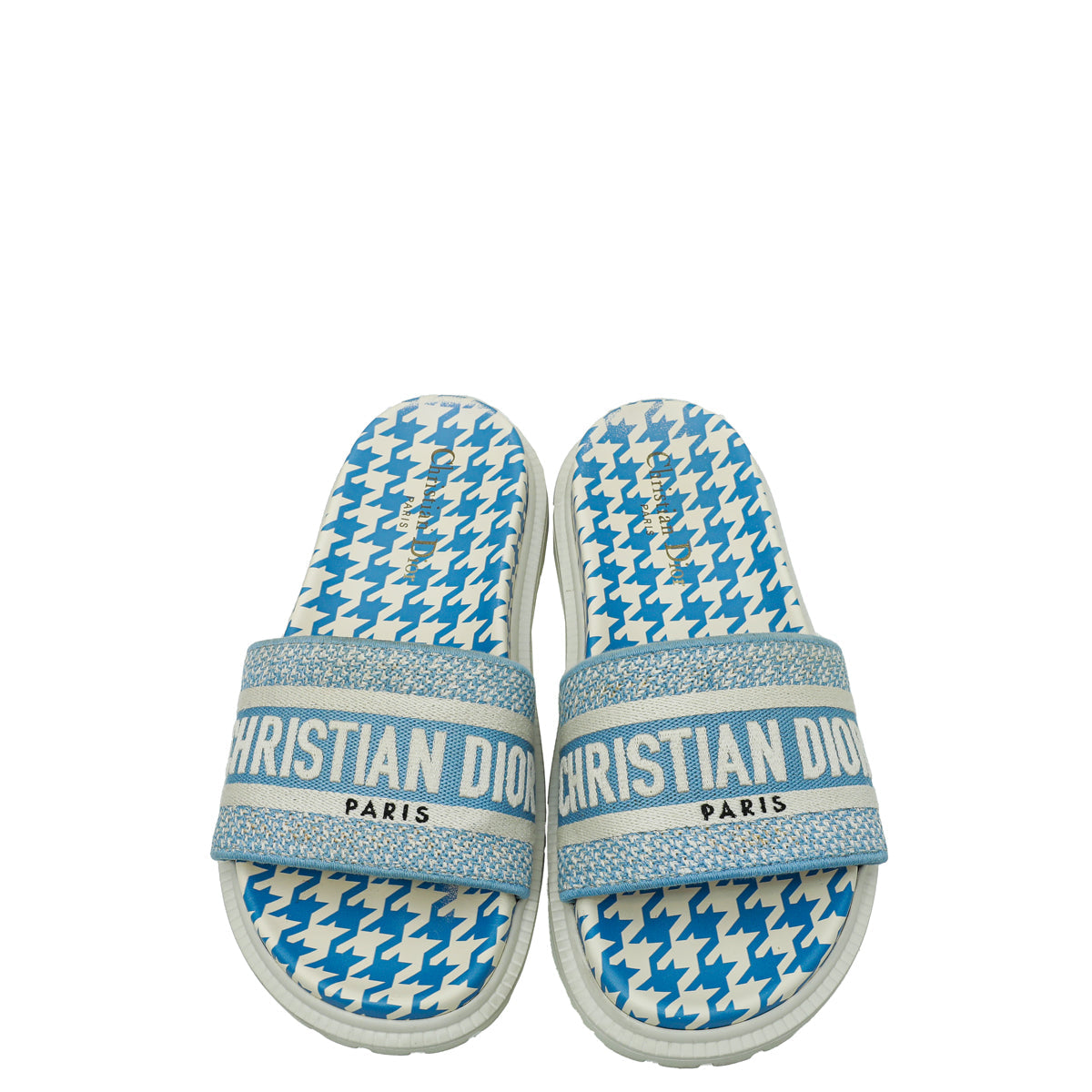 Christian Dior Cornflower Blue Houndstooth Embroidered Dway Slide 36.5