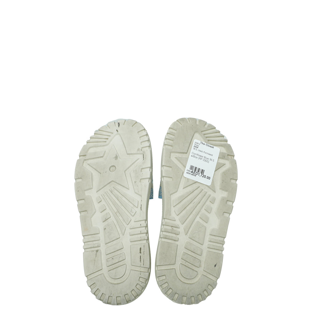 Christian Dior Cornflower Blue Houndstooth Embroidered Dway Slide 36.5
