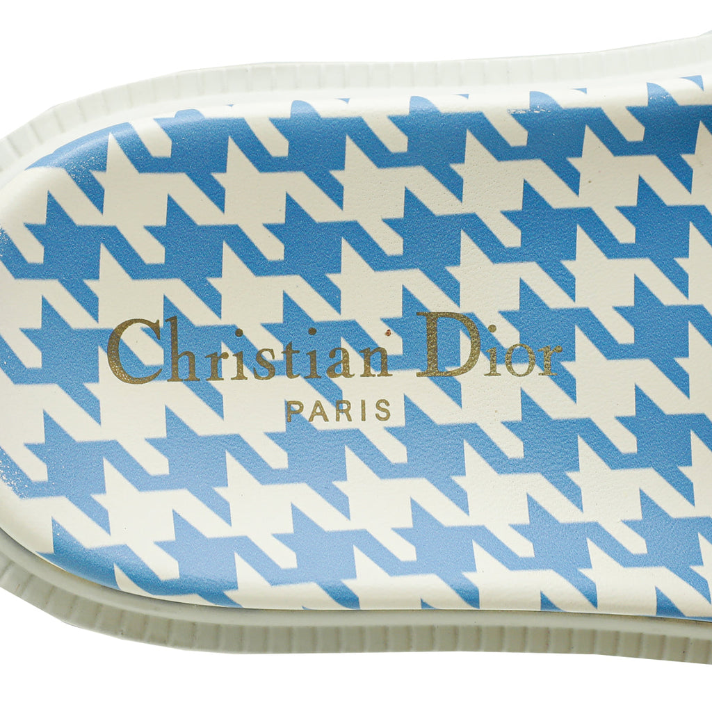 Christian Dior Cornflower Blue Houndstooth Embroidered Dway Slide 36.5
