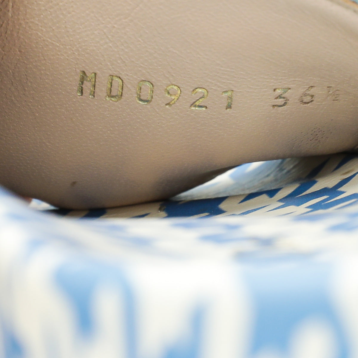 Christian Dior Cornflower Blue Houndstooth Embroidered Dway Slide 36.5