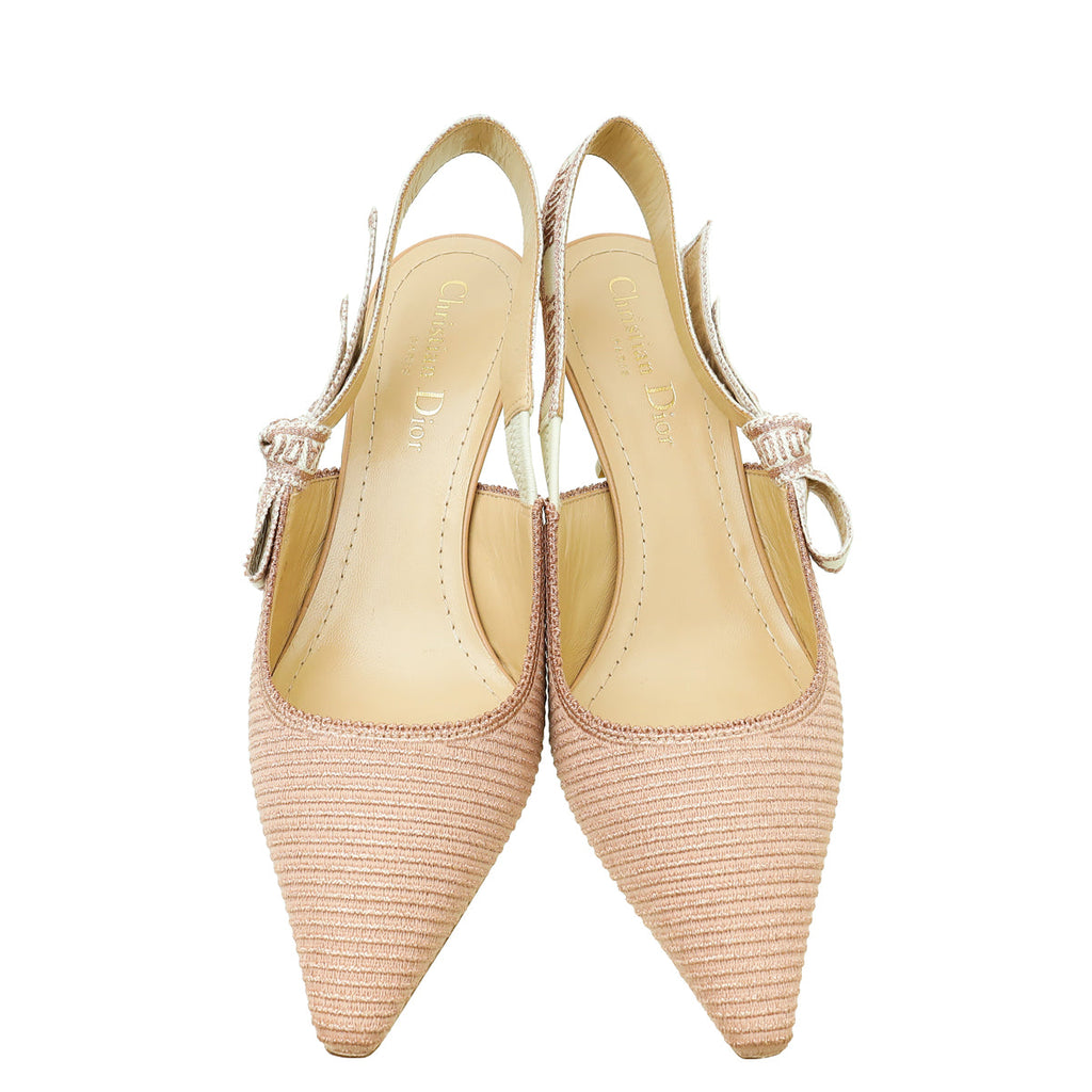 Christian Dior Metallic Rose Des Venis Technical Embroidered J'adior Slingback 36.5