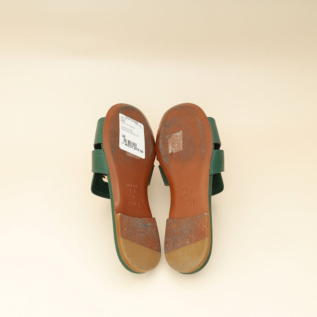 Christian Dior Leaf Green 30 Montaigne Slide Sandal 36