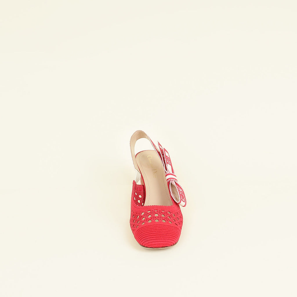 Christian Dior Red Mesh Cannage Dior & Moi Slingback 70mm Pumps 37.5