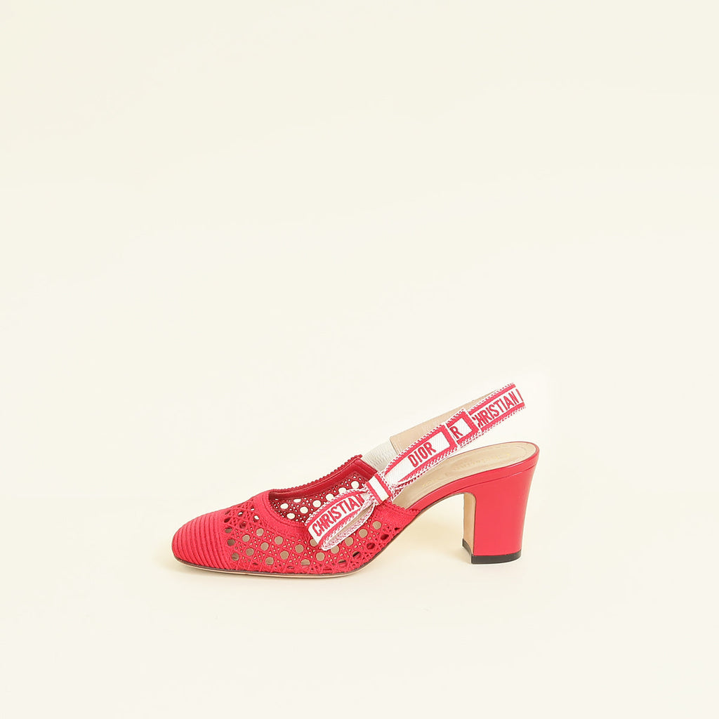Christian Dior Red Mesh Cannage Dior & Moi Slingback 70mm Pumps 37.5
