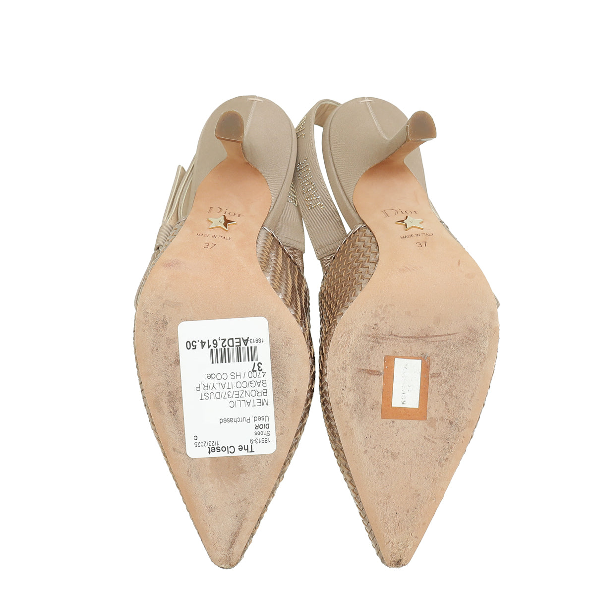 Christian Dior Metallic Bronze Cooper Woven Laminated J'adior Slingback Pump 37