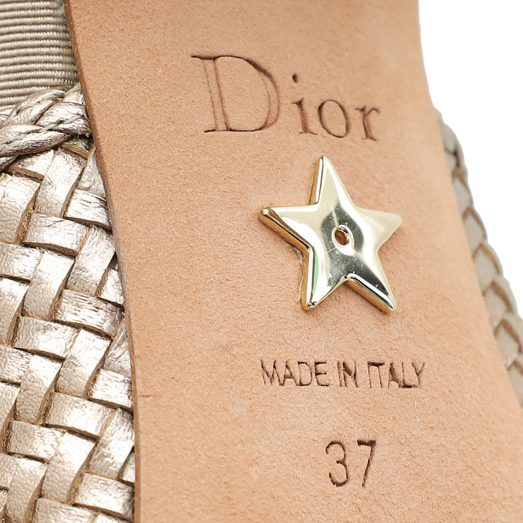 Christian Dior Metallic Bronze Cooper Woven Laminated J'adior Slingback Pump 37