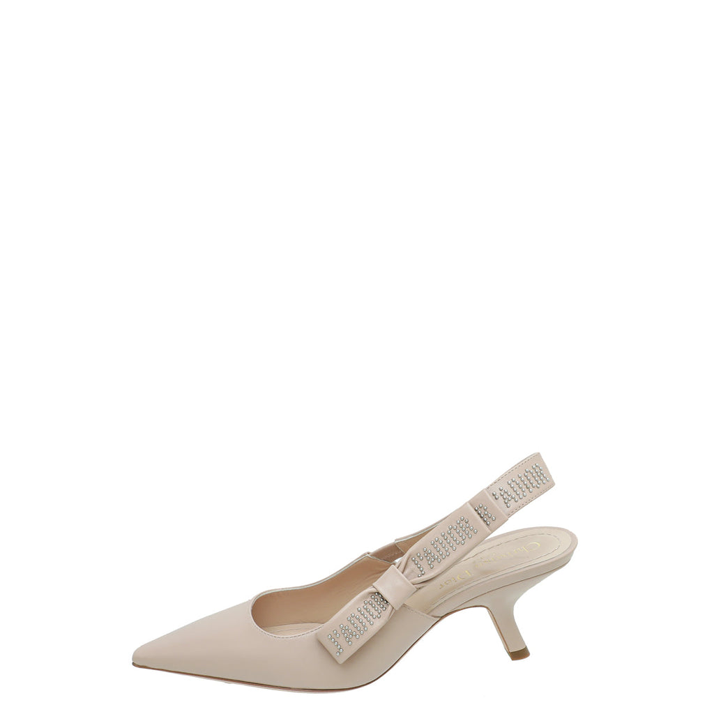 Christian Dior Nude Studded J'Adior Slingback Pumps 37