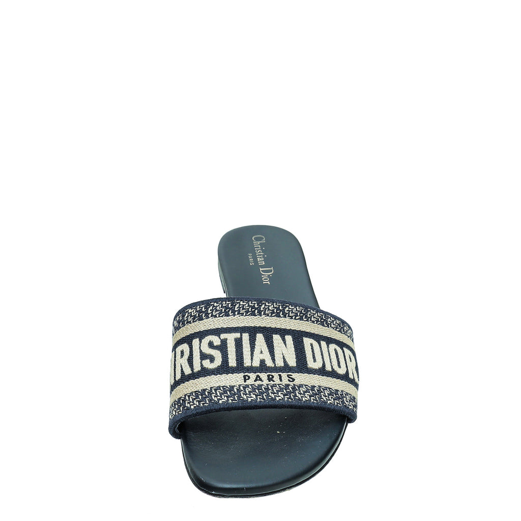 Christian Dior Navy Blue Dway Embroidered Flat Sandal 38.5