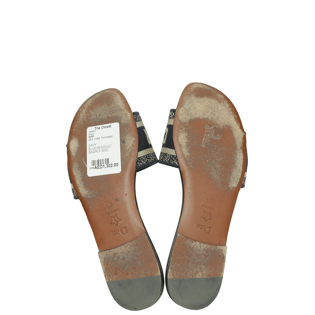 Christian Dior Navy Blue Dway Embroidered Flat Sandal 38.5