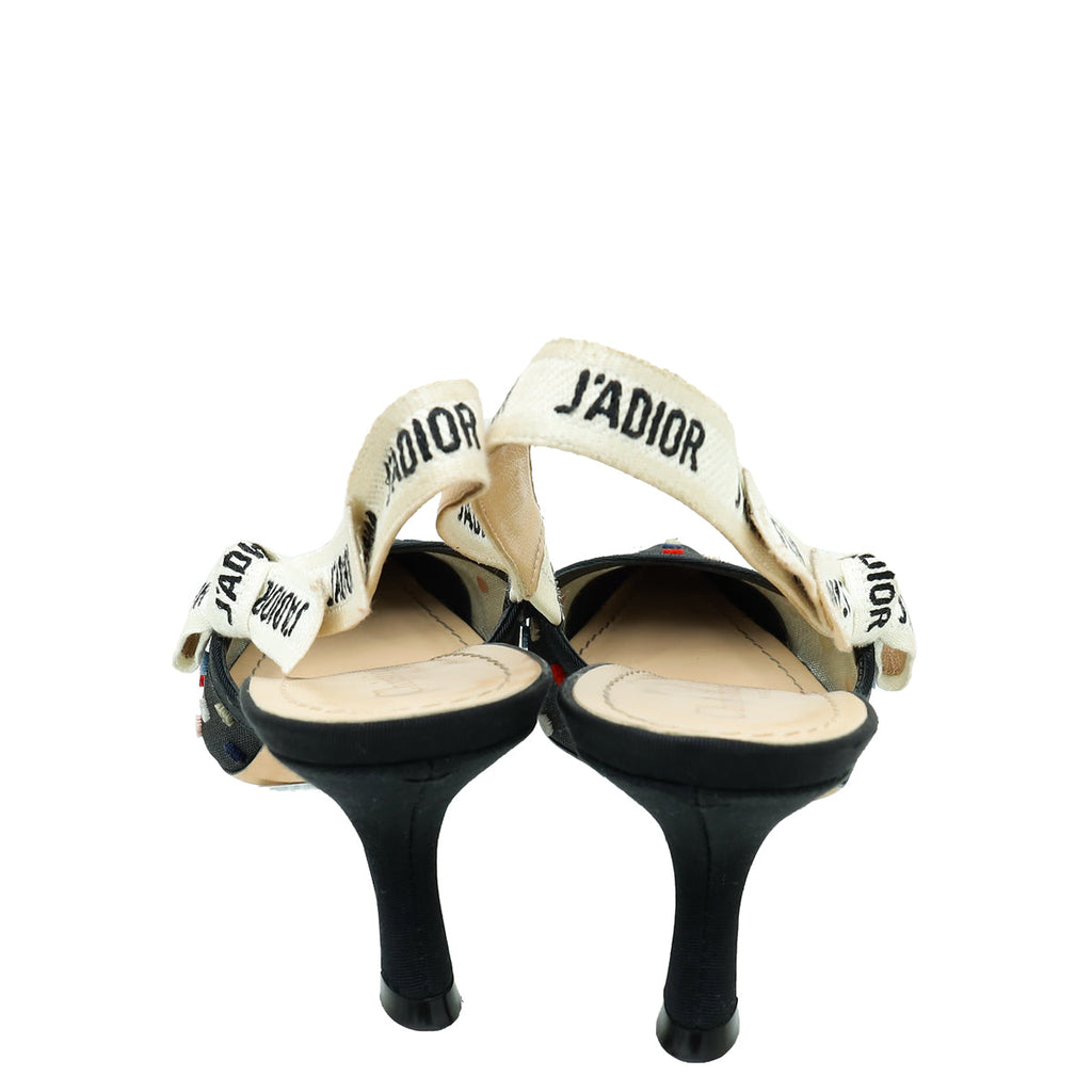 Christian Dior Black Velvet Dot Mesh J'adior Mini Slingback Pump 38.5