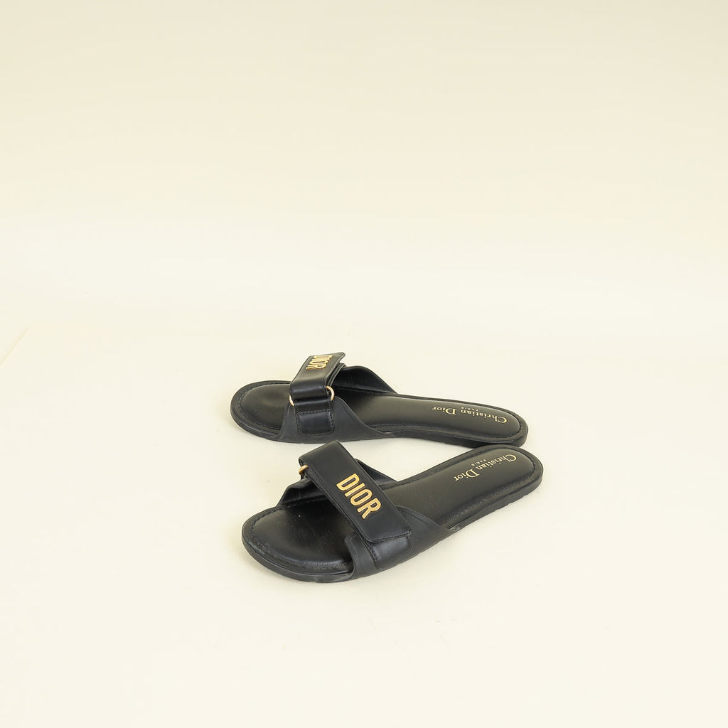 Christian Dior Black Dioriviera Dioract Slide Sandal 38