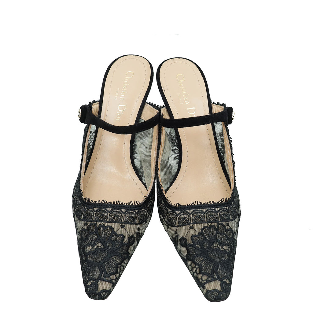Christian Dior Black Rose Motif Dior Capture Heeled Mule 38