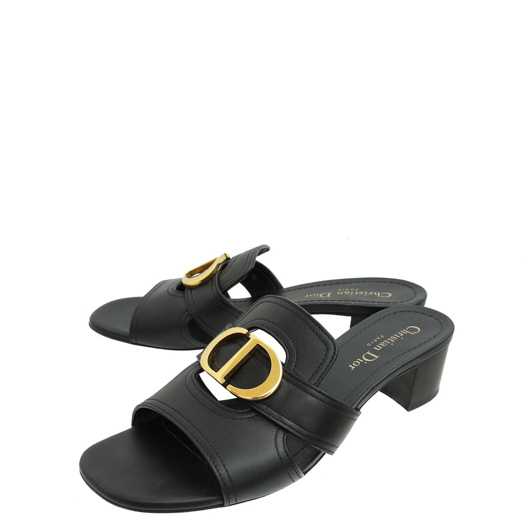 Christian Dior Black 30 Montaigne Heeled Slides 38