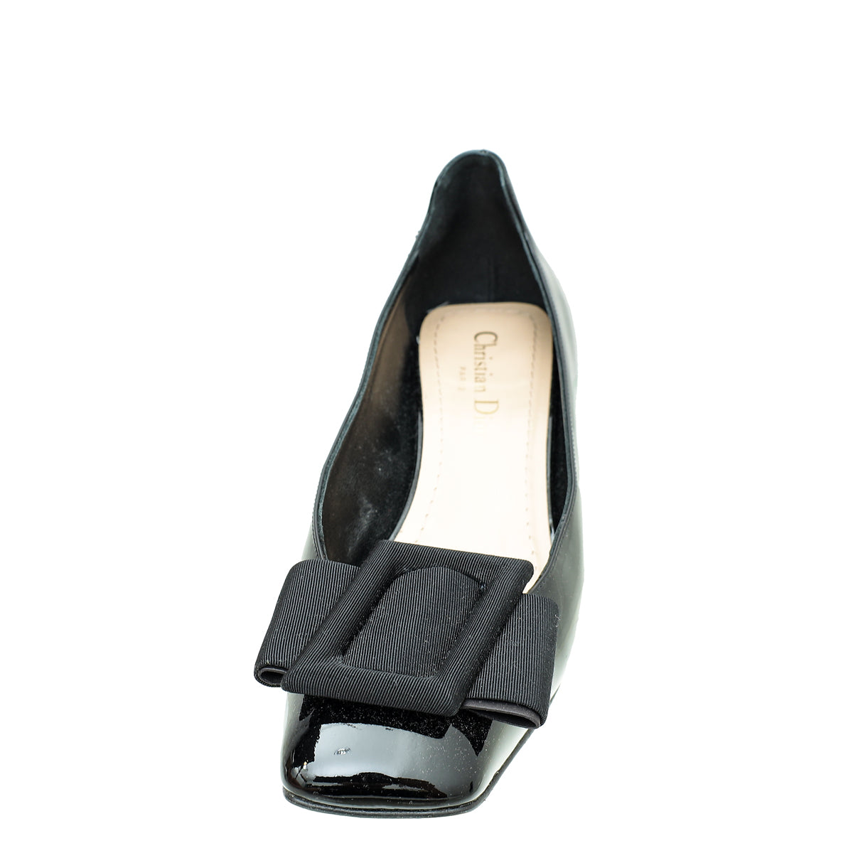 Christian Dior Black Square Toe Bow Pumps 38