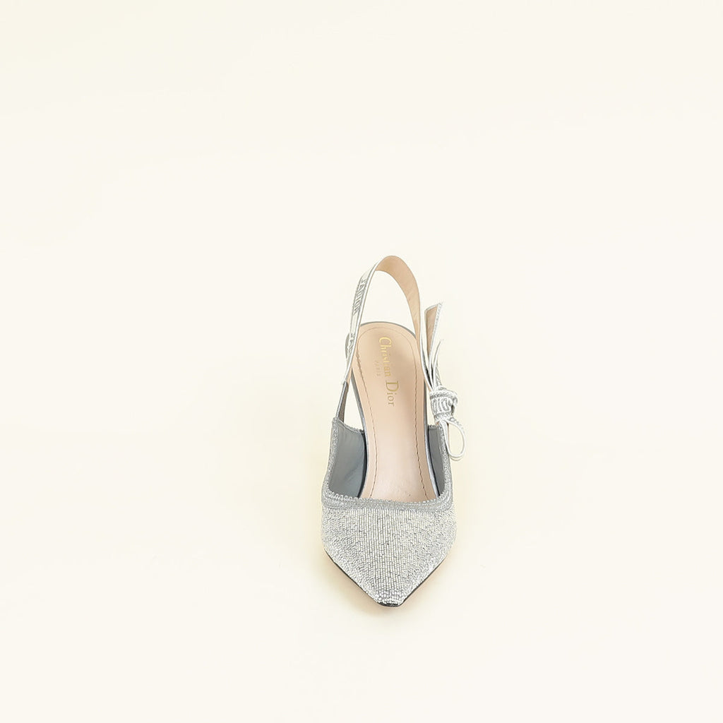 Christian Dior Steel Grey Micro Beads Embroidered J'adior Slingback 39.5