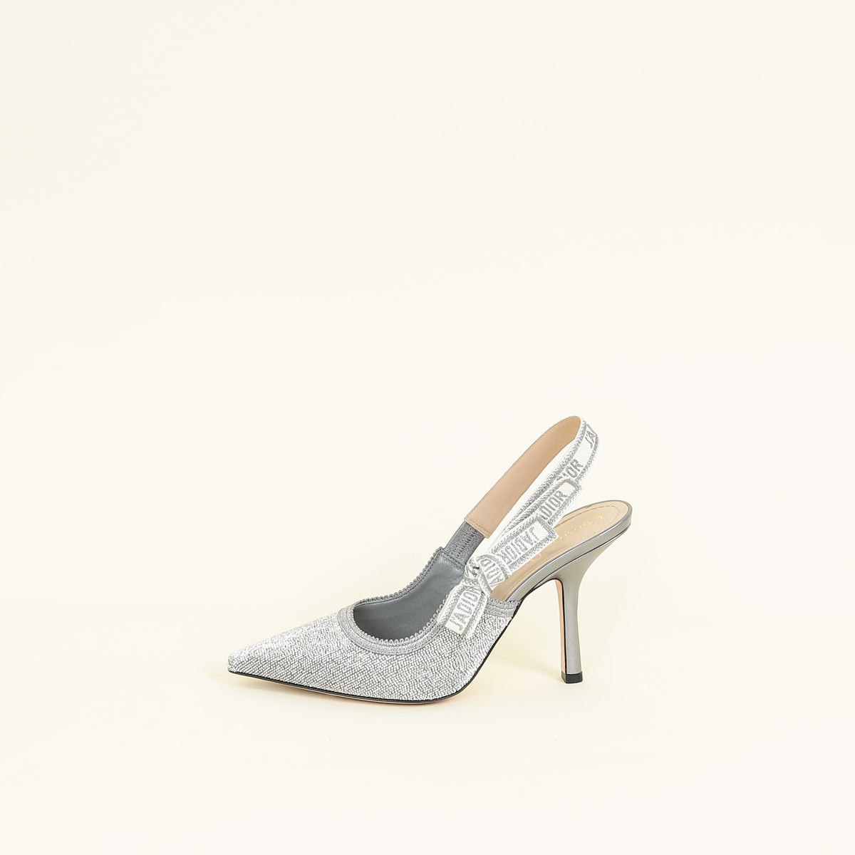 Christian Dior Steel Grey Micro Beads Embroidered J'adior Slingback 39.5