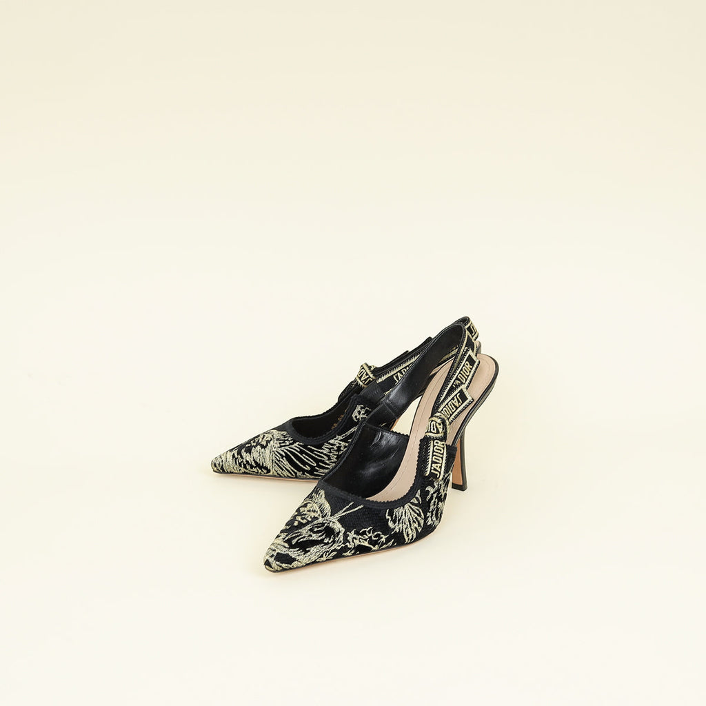 Christian Dior Bicolor Lurex Ribbon Embroidered J'Adior Slingback Pump 39.5