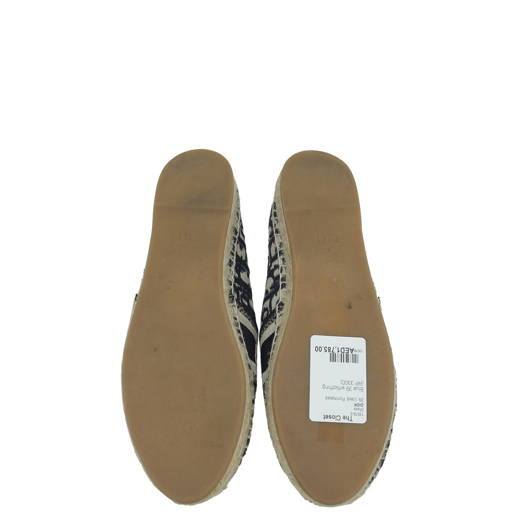 Christian Dior Blue Oblique Granville Espadrille Flats 39
