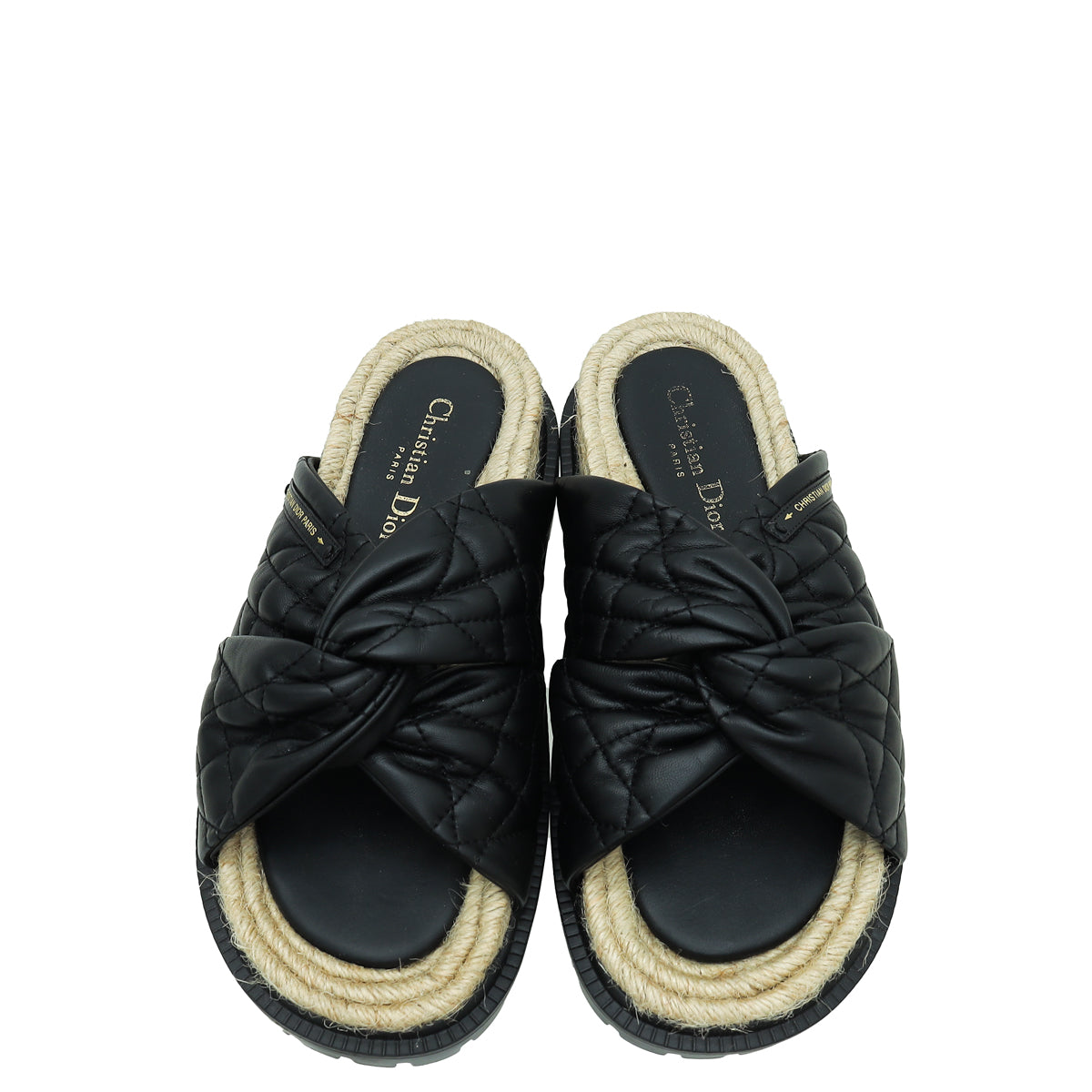 Christian Dior Black Cannage D Twist Slide Sandals 39
