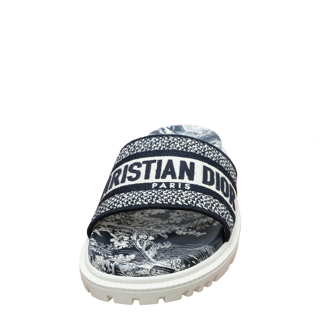 Christian Dior Bicolor Toile de Jouy Embroidered Dway Slide Sandal 39