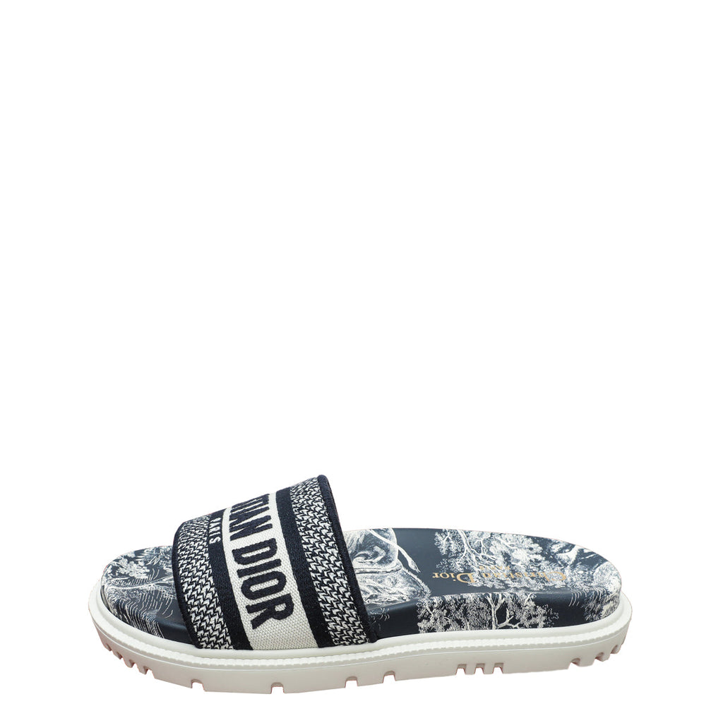 Christian Dior Bicolor Toile de Jouy Embroidered Dway Slide Sandal 39